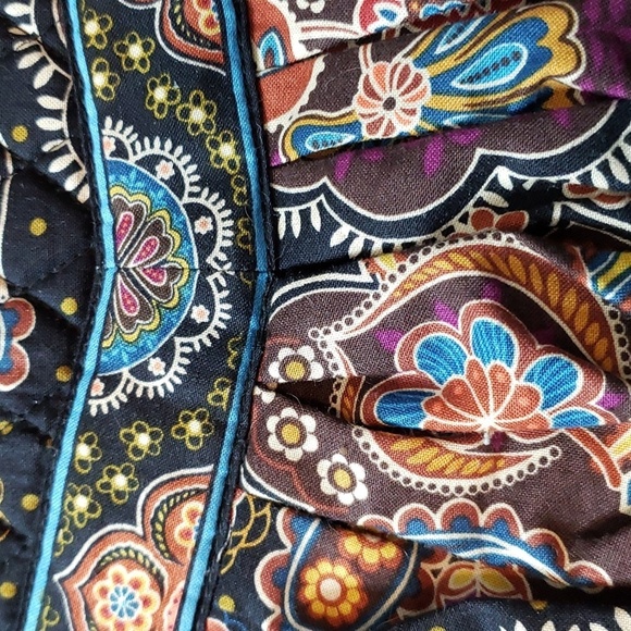 Vera Bradley Hannah Kensington Small Purse Bag Pleated Cotton Mini Brown Blue - Picture 3 of 8